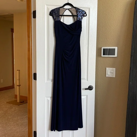 Lauren Ralph Lauren | Dresses | Lauren By Ralph Lauren Navy Blue Evening  Dress With Sequined Shoulder Detail | Poshmark